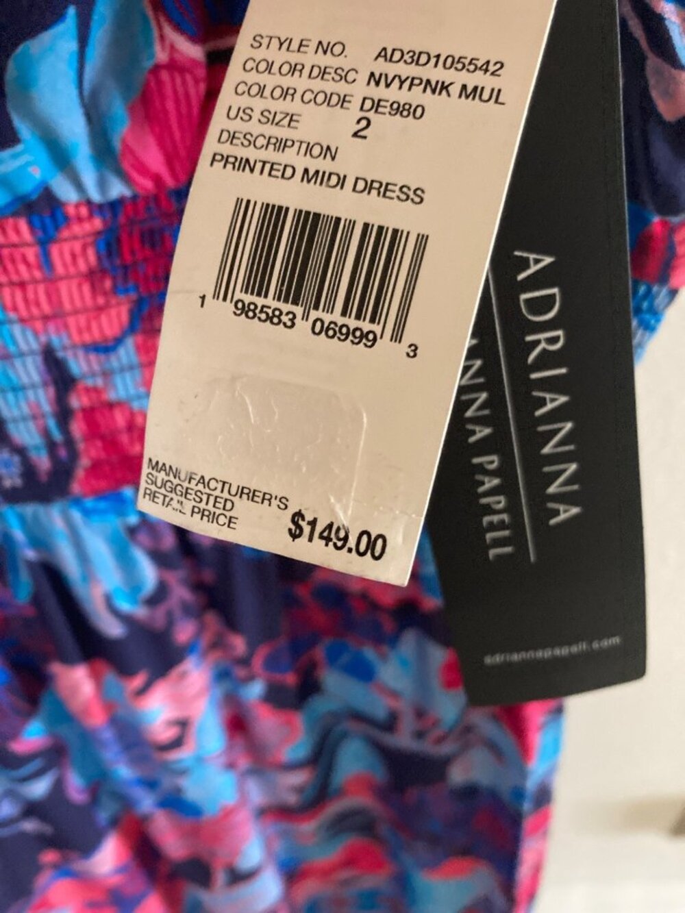 Adrianna Papell Women's Smocked-Waist Flutter-Sleeve Floral Dress Sz 2 NWT - Picture 5 of 8